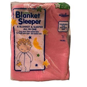 Vintage Footed Pajamas by Blanket Sleeper Toddler Size 3T Pink Fleece Sealed